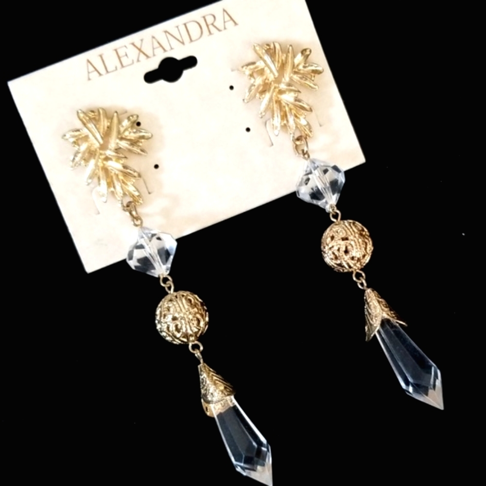 Alexandra Drippy Chandelier Gold Tone Beaded Earrings NWT - Picture 4 of 12